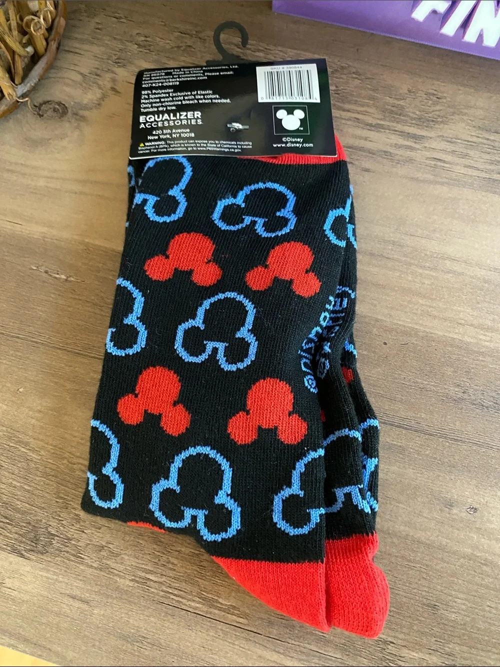 Disney Black Crew Socks with Red & Blue Mickey Heads